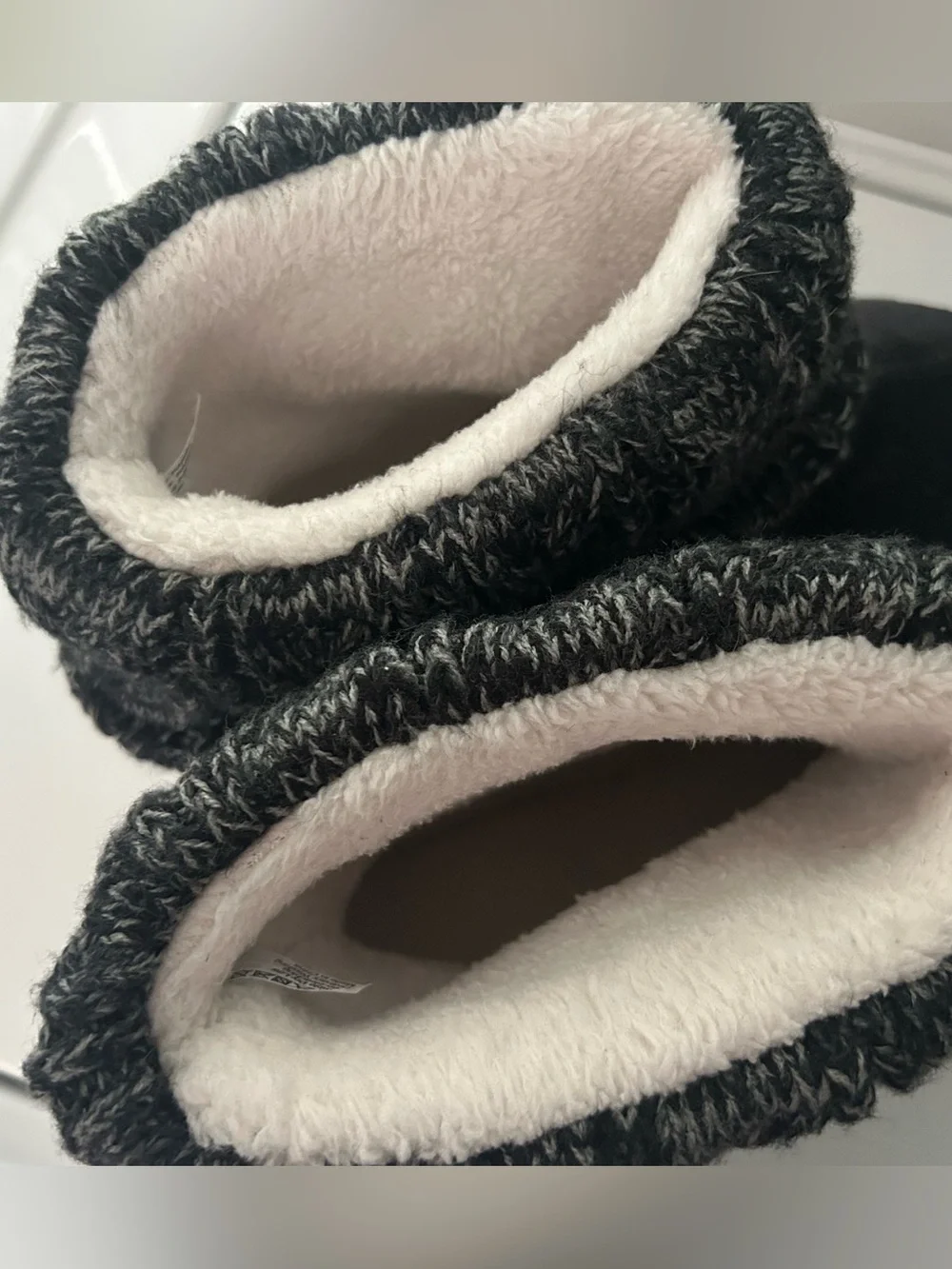 Textured Knit Cuff Suede Bootie with Button Accent - Black & Heather Gray